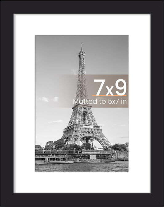 Upsimples 7x9 Picture Frame - Versatile Display for 5x7 Photos with Mat or 7x9 Without | Black, 1 Pack