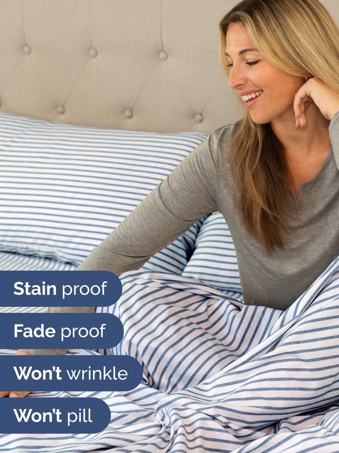Skiennix Extra Deep Twin Sheet Set | 4-Piece Breathable Cooling Bedding - Soft, Wrinkle-Free Blue Stripes