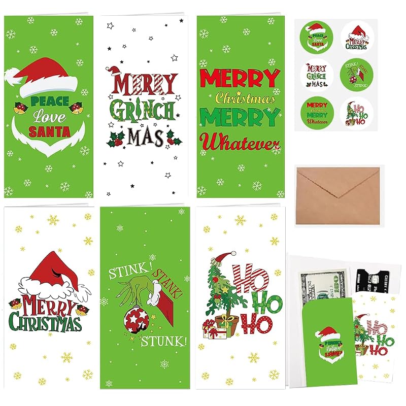 30-Pack Christmas Money Holder Cards with Envelopes – Green Funny Gift Card Set
