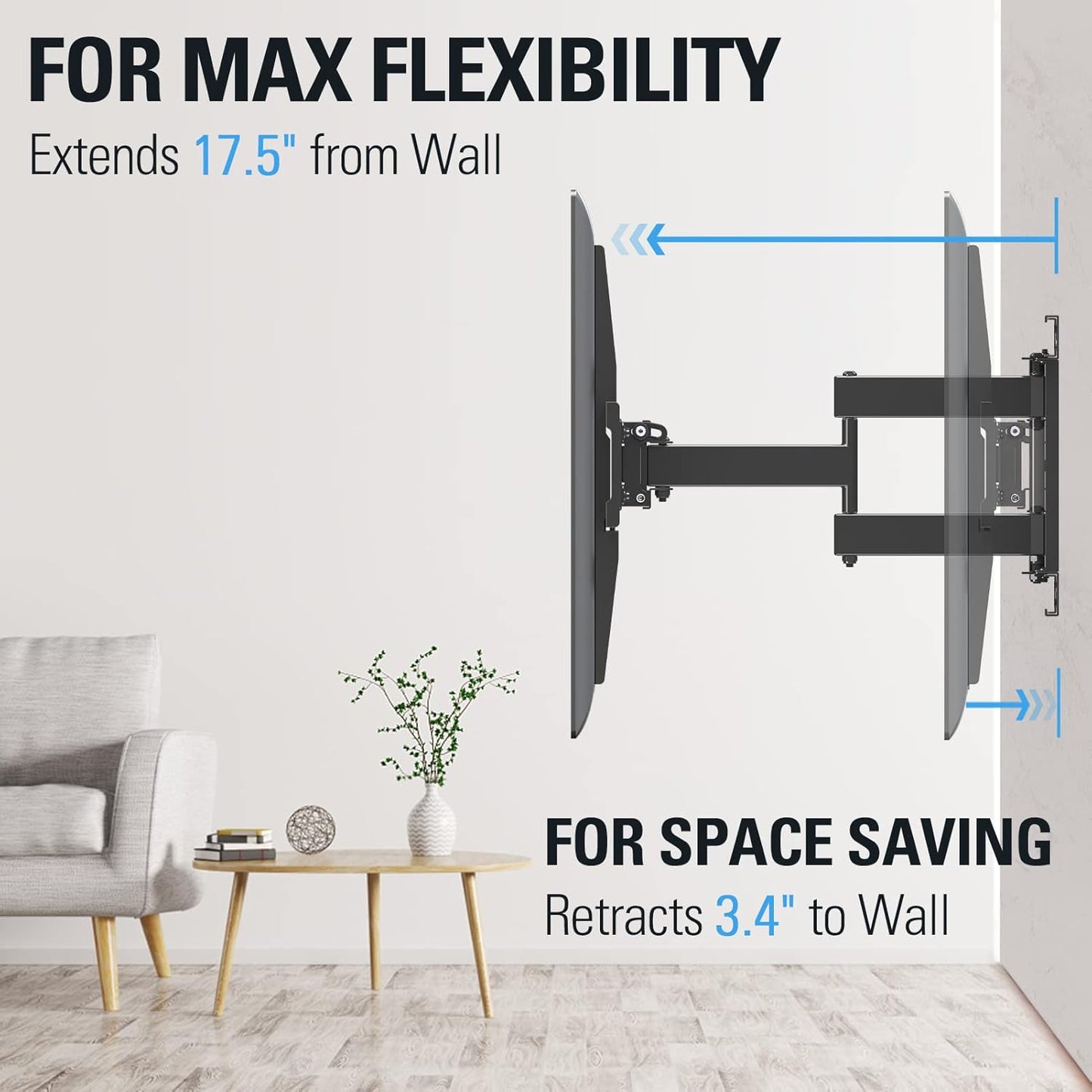 Mounting Dream TV Wall Mount - Full Motion Dual Arms for 32-65 Inch TVs | Swivel & Tilt, Max VESA 400x400mm