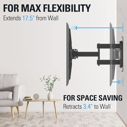Mounting Dream TV Wall Mount - Full Motion Dual Arms for 32-65 Inch TVs | Swivel & Tilt, Max VESA 400x400mm