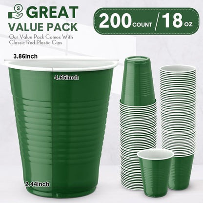 Zopeal 200 Pcs Plastic Cup Bulk 18 oz Disposable Tumblers Wedding Hard Plastic Party Wine Cups Fancy Beverage Drinking Soda Cocktail Glasses for Wedding Birthday Christmas(Green)