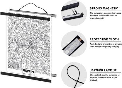 Benjia Magnetic Wooden Poster Frame - Light Wood Hanger for Photos & Artwork | 30"x20", Black