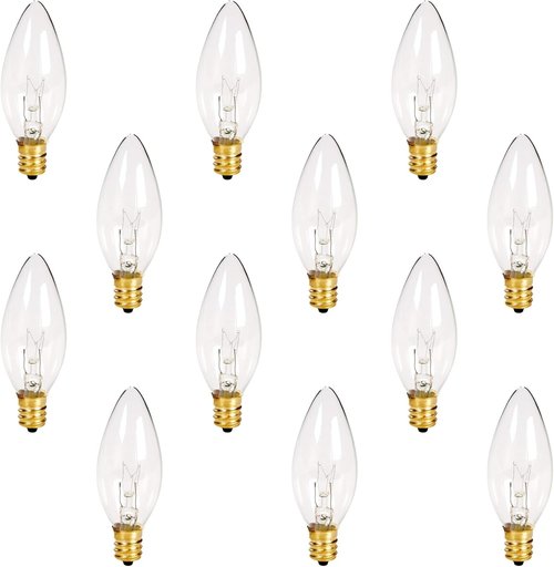 Holiday Joy C26 Christmas Candelabra Replacement Night Light Bulbs - 7W E12 - Crystal Clear - 12 Pack