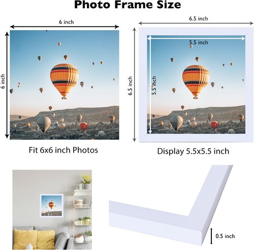 JCJMY 6x6 Picture Frame - White Wall Hanging & Tabletop Display | Shatter-Resistant Plexiglass