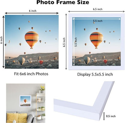 JCJMY 6x6 Picture Frame - White Wall Hanging & Tabletop Display | Shatter-Resistant Plexiglass