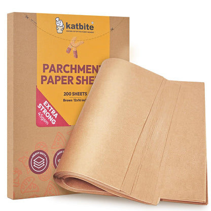 Katbite 200Pcs 12x16 In Unbleached Parchment Paper for Baking, Precut Parchment Paper Sheets, Heavy Duty Flat Baking Paper, Half Sheet Baking Sheets for Baking Cookies, Cooking, Air Fryer, Oven