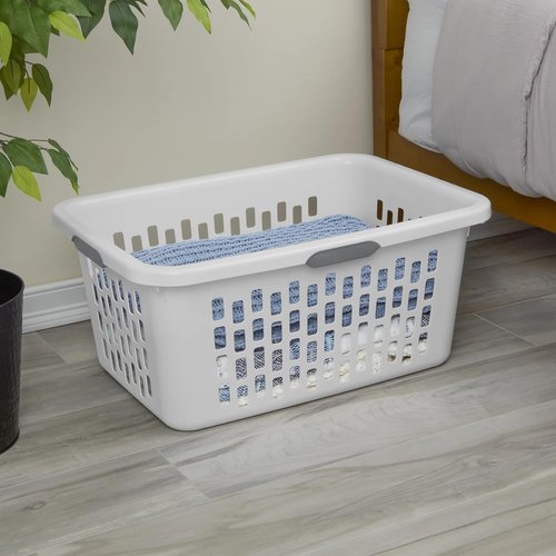 Large Plastic Laundry Basket by [Brand Name] - 2 Bushel Capacity with 4 Comfort Grip Handles | White