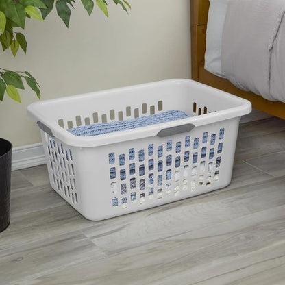 Large Plastic Laundry Basket by [Brand Name] - 2 Bushel Capacity with 4 Comfort Grip Handles | White