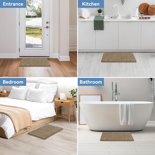 Bcoimo 24x17 Chenille Bath Mat – Non-Slip with Backing Bath Rug Ultra-Absorbent and Machine Washable Bathroom Mat Quick-Dry Design. Ideal for Bathroom Shower and Tub Areas