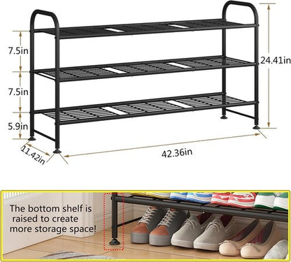 LINZINAR Shoe Rack - 3-Tier Metal Organizer for Closet & Entryway - Stylish Black Design