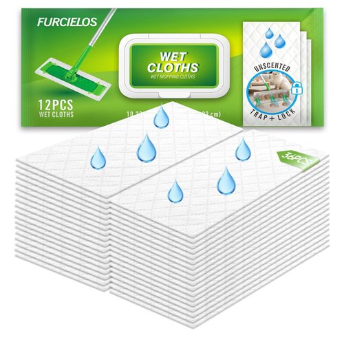 FURCIELOS 36 Count Heavy Duty Wet Pad Refills, Compatible with Swiffer Sweeper Mop & Clorox Mop, Disposable Unscented Wet Mopping Cloths for Multi-Surface Floor Cleaning