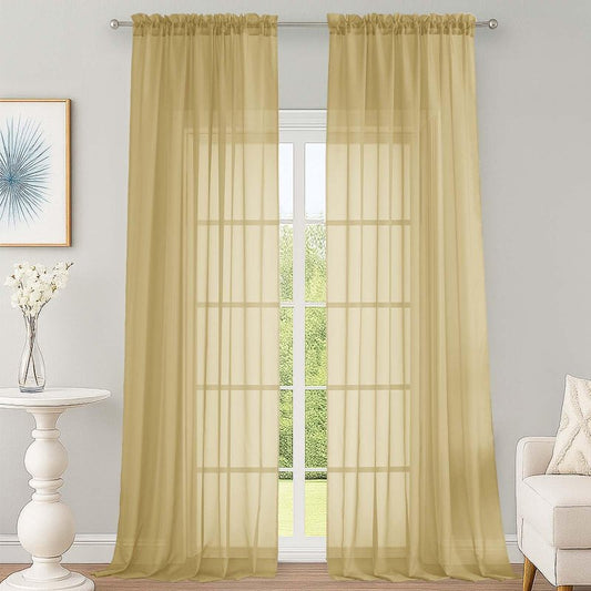OWENIE Gold Sheer Curtains 120 Inches Long 2 Panels Set, Airy Lightweight Sheer Gold Curtains for Living Room Bedroom, Farmhouse Voile Filmy Rod Pocket Curtains Drapes, 2 Pcs, Each 59" Wx120 L Inch