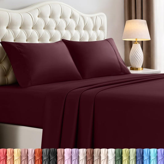 Utopia Bedding California King Size Sheet Set – 4 Piece Bed Sheets, Soft and Breathable Microfiber, Includes 1 Fitted Sheet, 1 Flat Sheet and 2 Pillowcases – Oeko Tex (Burgundy)