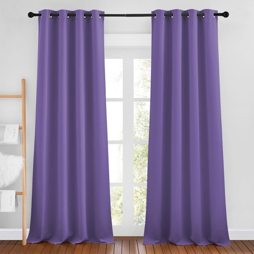 NICETOWN Blackout Curtains 90 inch Length - Triple Weave Energy Saving Sound Reducing Thermal Insulated Solid Grommet Blackout Drapes for Bedroom/Living Room (1 Pair, W46 x L90, Lilac Purple)