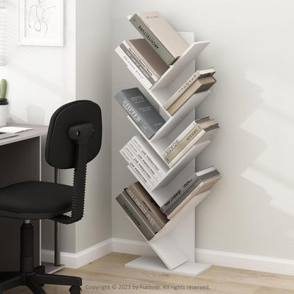 Furinno TREE Bookshelf - 9-Tier Tree Bookcase with Angled Open Shelves | White, 8.4 x 15.7 x 50.9 Inches