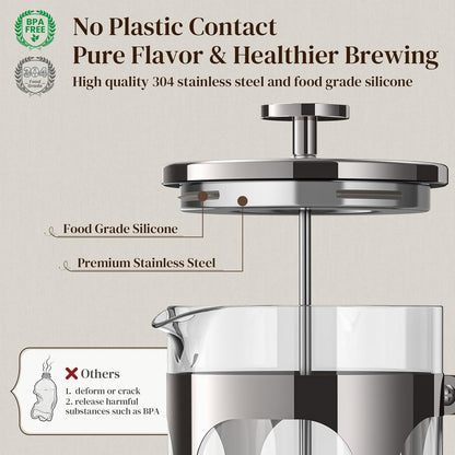 Veken 34oz Dark Pewter French Press | 22oz Black Coffee Canister Set for Perfect Brews