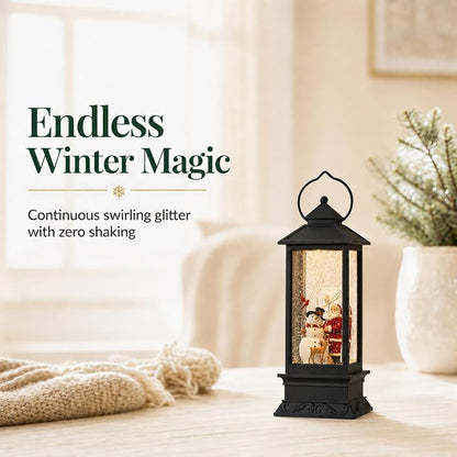 Lighted Snow Globe Lantern - 11 Inch Santa & Snowman Water Globe