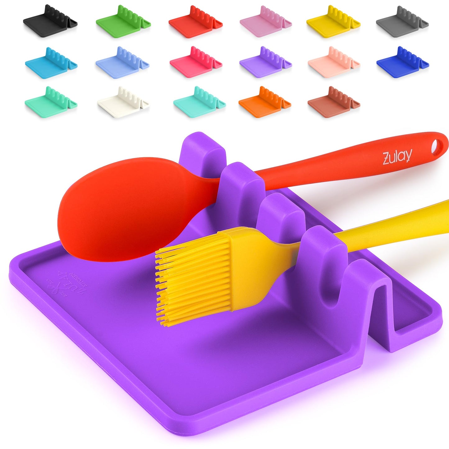 Zulay Kitchen Silicone Utensil Rest with Drip Pad for Multiple Utensils - BPA-Free, Heat-Resistant Spoon Rest & Spoon Holder for Stove Top - Kitchen Utensil Holder for Ladles & Tongs - Chive Blossom