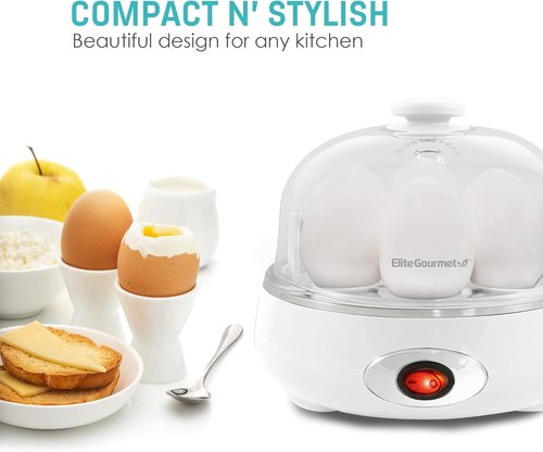 Elite Gourmet Easy Egg Cooker - Electric 7-Egg Capacity with Auto Shut-Off | BPA Free, Classic White