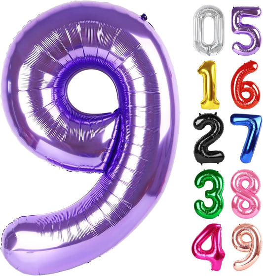 Number 9 Balloon by Purple | 40-Inch Giant Foil Balloon for 9th Birthday Party Decorations