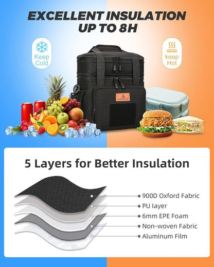 HSHRISH Tactical Lunch Box - Durable Insulated Cooler Bag with Shoulder Strap | 20 Can Capacity, Black