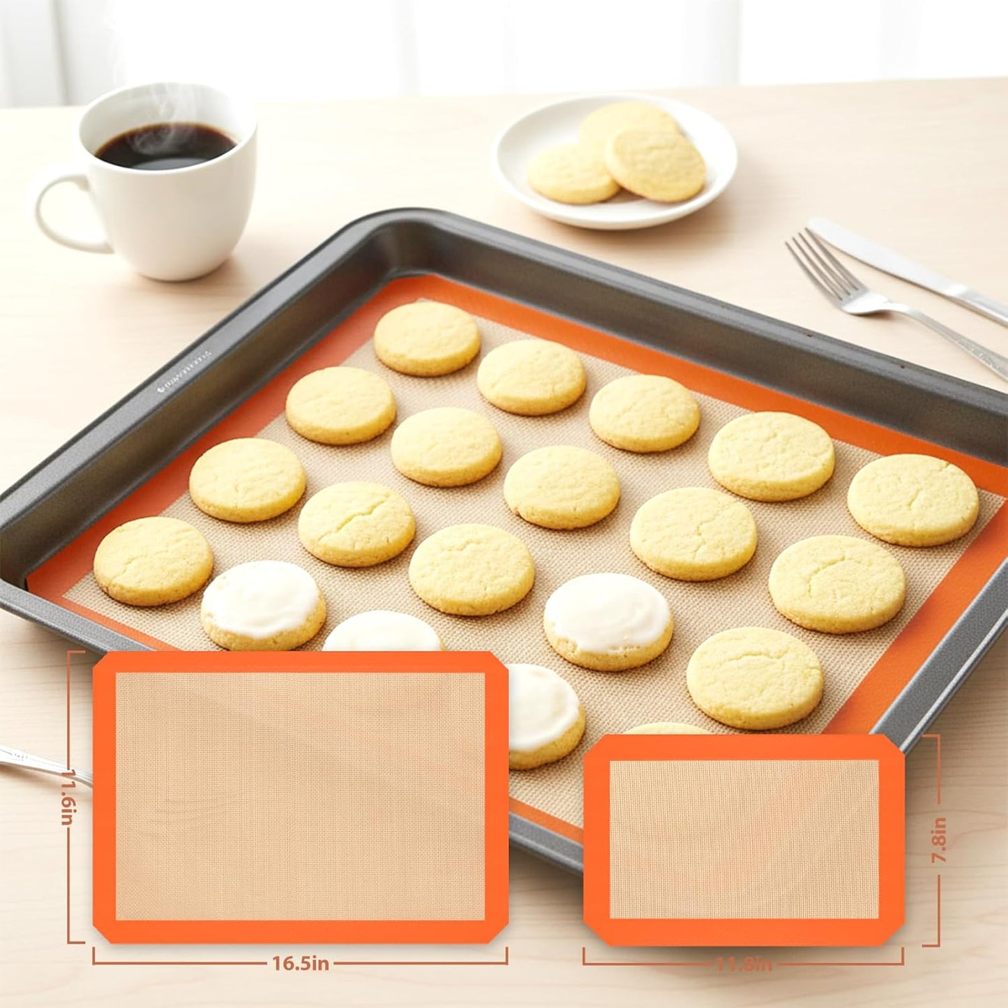 Silicone Baking Mat Set by [Brand Name] - Non-Stick, Heat-Resistant & Reusable | 3 Pcs for Cookies, Bread & Pastry - Orange