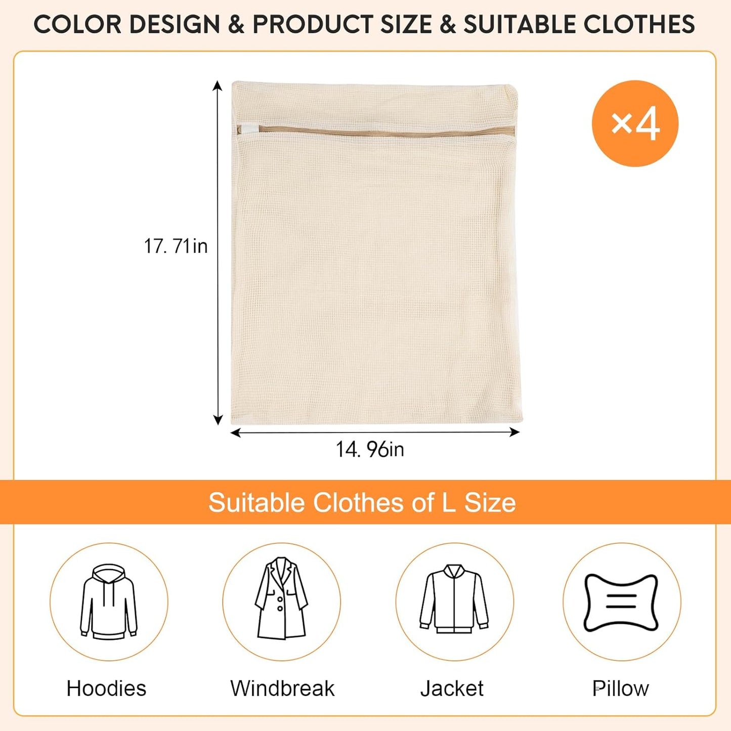 Organic Cotton Mesh Laundry Bags - 4-Piece Set with Sturdy Zippers | Durable & Breathable for Delicate Items