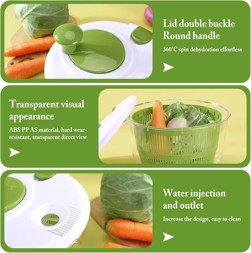 Large Salad Spinner - 5 Qt Capacity | Manual Vegetable Dryer with Double-Lock Handle