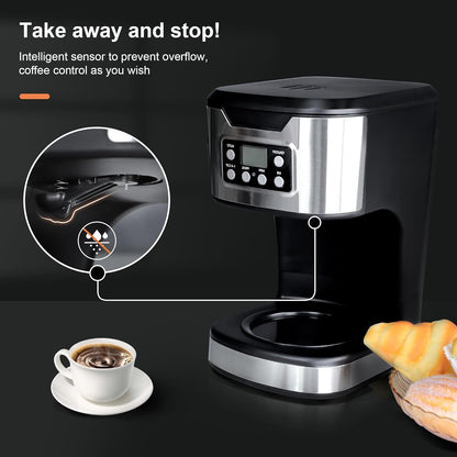 Skiennix Programmable Coffee Maker - 12-Cup Fully Automatic Drip Machine | Stainless Steel, Keep-Warm Function