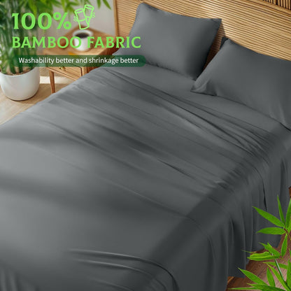 SONORO KATE Bamboo Viscose Bed Sheets - Ultra Soft & Cooling | Extra Deep Pocket (Dark Grey, Queen)