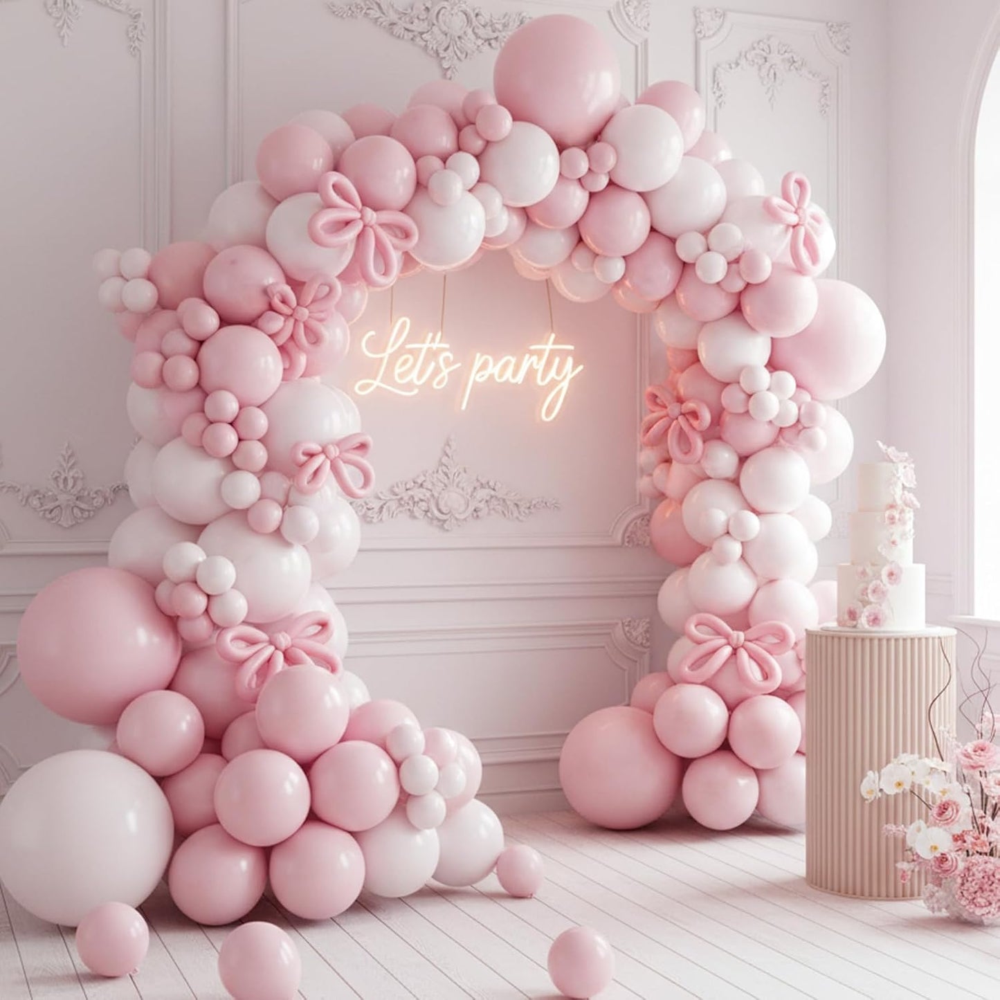 RUBFAC Latex Balloon Garland Kit - 129-Piece White & Pink Balloons for Baby Showers & Parties | 5-12 Inch Sizes