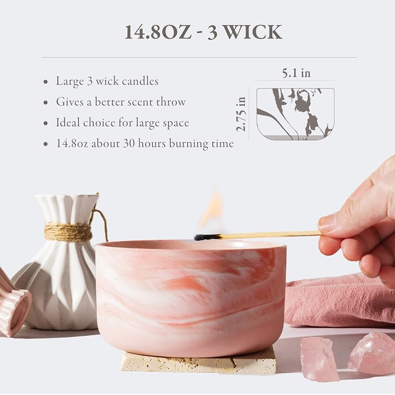 Hidden Label Rose & Sandalwood Scented Soy Candle – Ceramic Jar, Wood Wick, 14.8oz