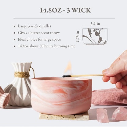 Hidden Label Rose & Sandalwood Scented Soy Candle – Ceramic Jar, Wood Wick, 14.8oz