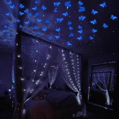 SAOROPEB Glow In The Dark Butterfly Stickers - 24 Pcs in 3 Sizes for Kids' Rooms | Luminous Wall Decor (Blue)