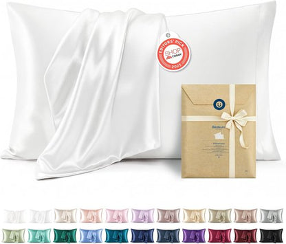 Bedsure King Size Satin Pillowcase Set - Pure White Silky Pillow Cases for Hair & Skin, 20x36 Inches, 2 Pack