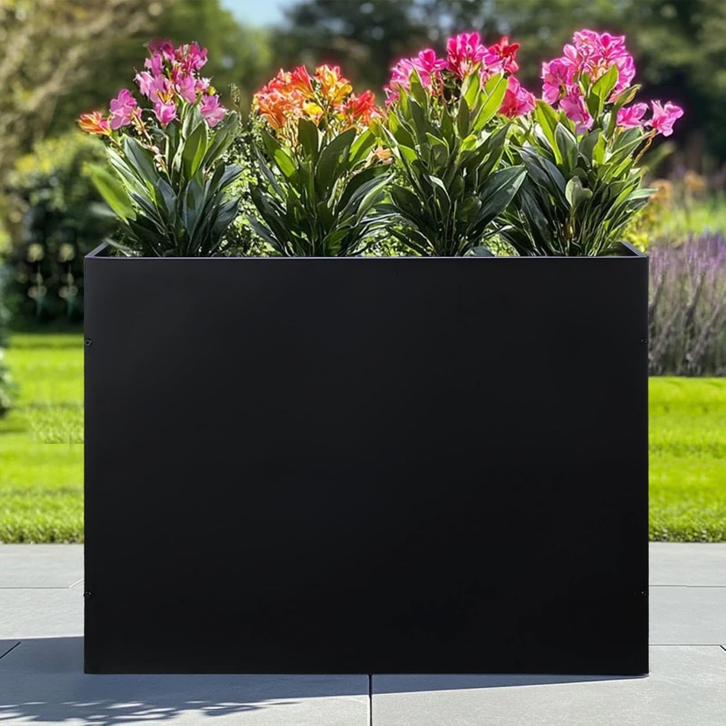 SUNNYPARK Large Metal Planter Box - 32”x 12”x 24” | Heavy-Duty Rectangular Black Planter with Drainage Holes for Outdoor Garden
