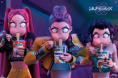 Huntrix Noodles | Netflix KPop Demon Hunters (2025) Wall Poster & Push Pin Bundle - 34"L x 22.4"W