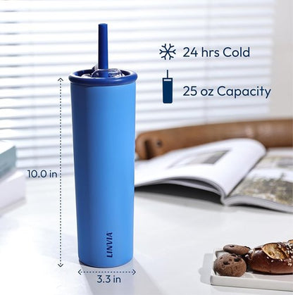 Candy Tumbler 25 oz Insulated Stainless Steel Water Bottle - 2-in-1 Lid with Straw, Ocean Blue