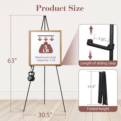 AZEAM 63" Portable Easel Stand - Adjustable Black Metal Display for Painting & Signs | 3 Pack