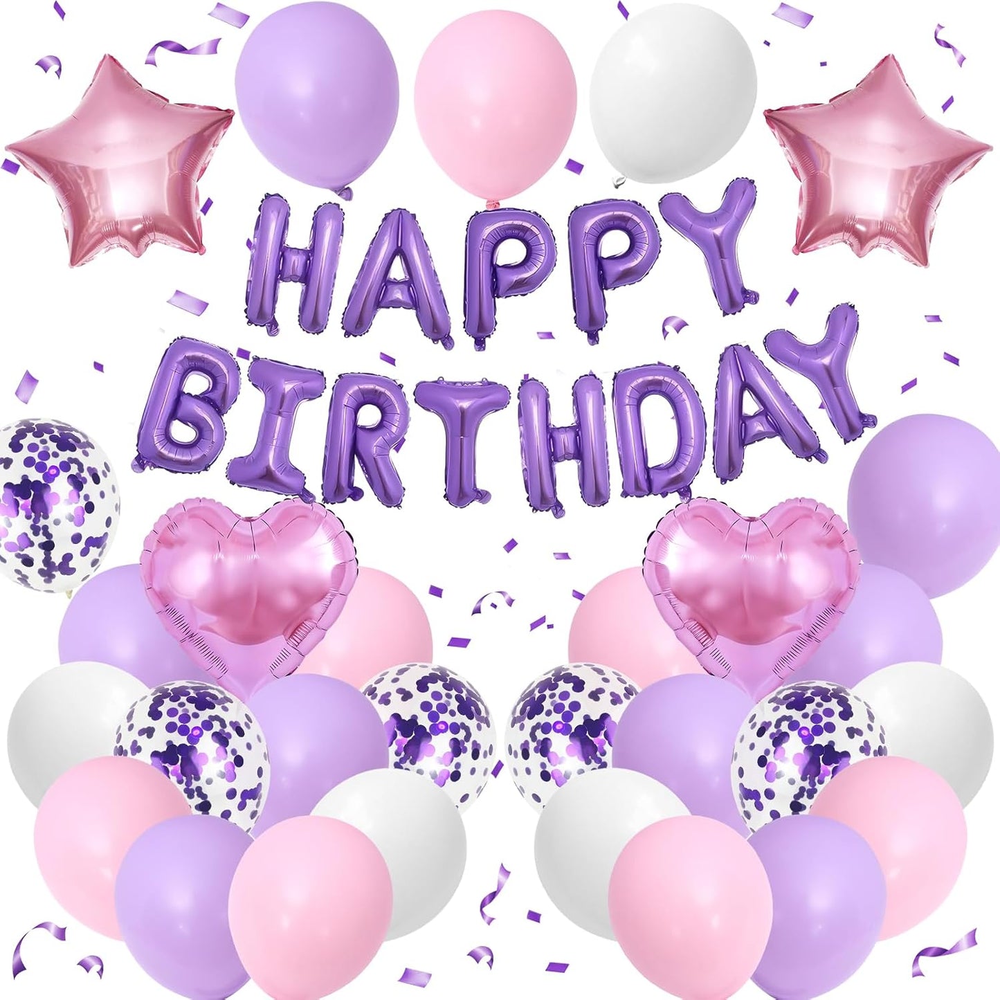 Regine Switzerland Pink & Purple Birthday Decorations - Balloons, Banner & Confetti Set for Parties