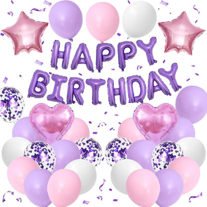 Regine Switzerland Pink & Purple Birthday Decorations - Balloons, Banner & Confetti Set for Parties