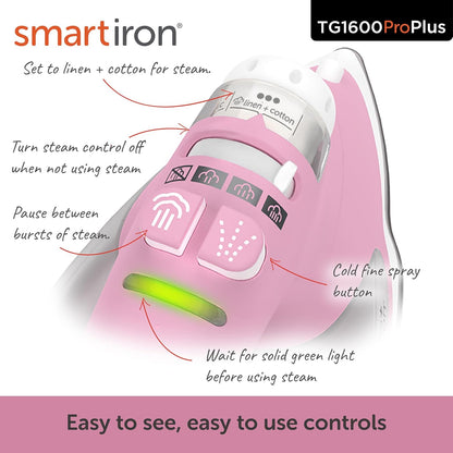 Oliso TG1600 ProPlus Smart Iron - 1800 Watt Steam Iron with Auto-Lift & Diamond Ceramic Soleplate - Rosé