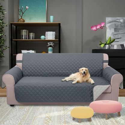 U-NICE HOME Reversible Sofa Cover Couch Cover for Dogs with Elastic Straps Water Resistant Furniture Protector for Pets Couch Cover for 3 Cushion Couch (Sofa, Dark Blue/Light Grey)