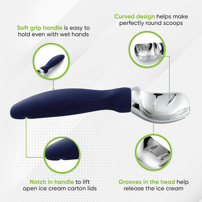 Spring Chef Ice Cream Scoop - Professional Heavy Duty Scooper with Soft Grip Handle | Sapphire Color