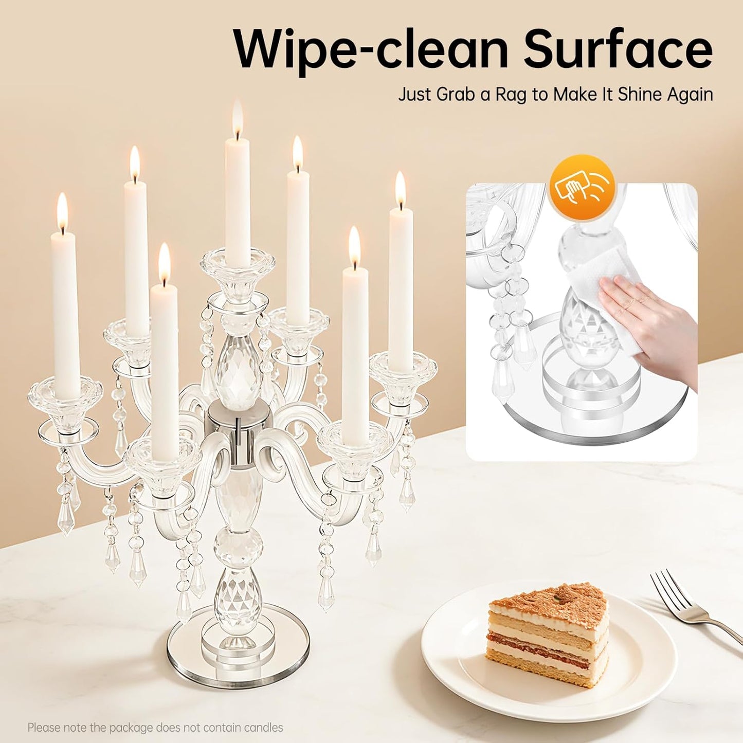 Skiennix Glass Candle Holder - 7-Arm 14 Inch Clear Candelabra Centerpiece for Weddings & Parties