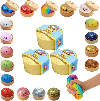 Skiennix Glitter Dumpling Squishy Stress Balls - 4-Inch Surprise Gift Box | Random 14 Colors (3-Pack)