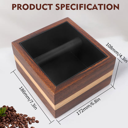 Kmise Natural Walnut Espresso Accessories Organizer Box Fits Espresso Distributor,Tamping Station Base,Tamper Holder-1.5L Coffee Grounds Box(7.3 * 6.8 * 4.3in)