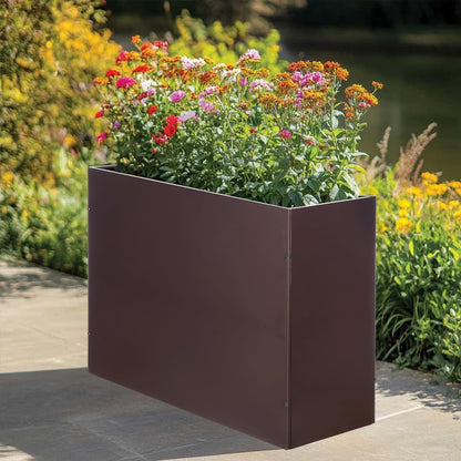 BAYN Metal Rectangular Planter Box - Modern Heavy-Duty Design with Drainage Holes | Brown, 32”x 12”x 24”