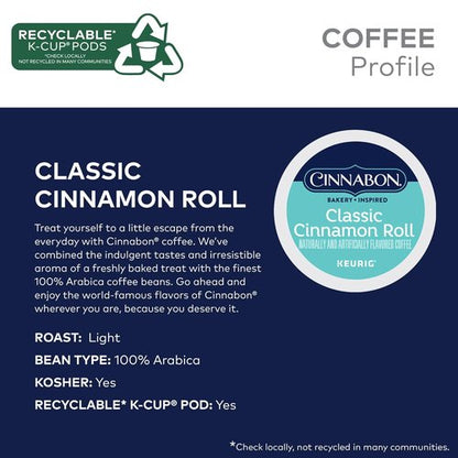 Cinnabon Classic Cinnamon Roll K-Cup Pods - Light Roast Coffee, 48 Count | Deliciously Sweet Flavor